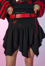 Officially Licensed Winx Club Women's Mini Skirt Y2K High Waist Black Uneven Ruching Skirt with Belt - Women L