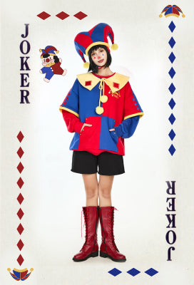Micotaku Clown Hoodie Red and Blue Color-block Paw Hoodie - L/XL