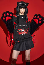 [Officially Licensed] Emily The Strange Micotaku Paw Hoodie Black and Red Unisex Hoodie - S/M