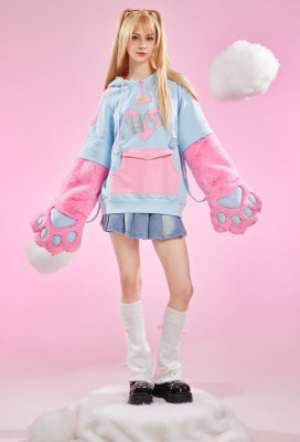 Officially Licensed Winx Club Flora Costume Print Paw Hoodie Dual-Tone Cat Ear Hooded Daily Wear - S/M