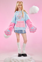 Officially Licensed Winx Club Flora Costume Print Paw Hoodie Dual-Tone Cat Ear Hooded Daily Wear - S/M