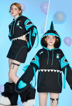 Micotaku Shark Hoodie Black and Blue Paw Hoodie Daily Wear - S/M