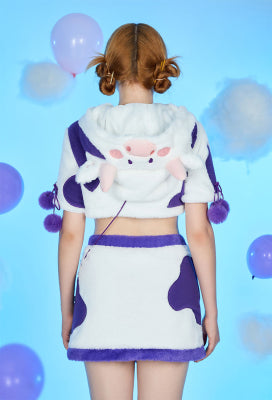 [Officially Licensed] Goodnight Pajamals x Micotaku Cow Momo Plush Paw Hoodie Skirt Set Daily Wear - Women M