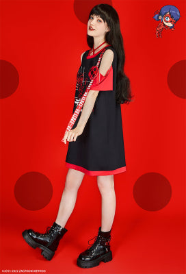 Officially Licensed Miraculous Ladybug Costume Dress | Women's Off-Shoulder Summer Dress with Short Sleeves - Women M