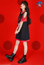 Officially Licensed Miraculous Ladybug Costume Dress | Women's Off-Shoulder Summer Dress with Short Sleeves - Women M