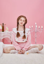 [Officially Licensed] Strawberry Shortcake × Micotaku Sweet Long Puffy Sleeves Home Wear - Women L