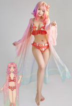 [Officially Licensed] Summer Vibe Women Cute Red Dessert Print Ruffle Bikini Set - Women S