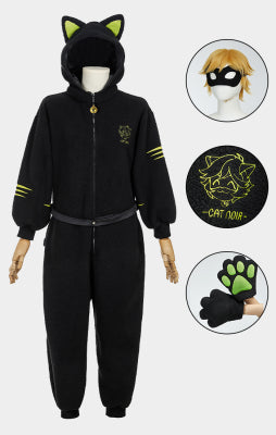 Officially Licensed Miraculous Cat Noir Fleece Onesie Pajamas - S/M