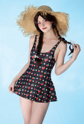 Officially Licensed Strawberry Shortcake × Micotaku Retro Polka Dot Swim Dress - Women XL