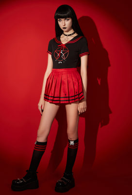 [Officially Licensed] Emily the Strange Halloween Costume Sailor Uniform with JK Pleated Skirt - Women M
