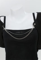 Micotaku Women Black Long Sleeve Crop Knit Cardigan with Chain - Women XL