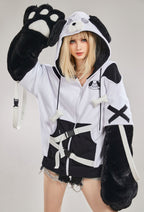 Micotaku Dog Paw Hoodie Black And White Dog Paw Design Outfit - 1X-2X