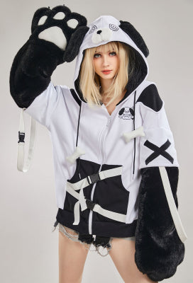 Micotaku Dog Paw Hoodie Black And White Dog Paw Design Outfit - 1X-2X