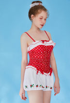 [Officially Licensed] Strawberry Shortcake × Micotaku Vintage Polka Dot One Piece Swimsuit - Women M