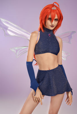 Officially Licensed Winx Club Dark Bloom Cosplay Halloween Fairy Costume | Dark Blue Tops and Skirt with Fairy Wings - Women S