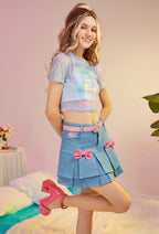 Officially Licensed Winx Club Costume Mini Skirt Y2K | High Waist Blue Denim Casual Fitted Hem Layered Skirt - Women S