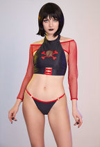 Alcohol Free Women Dark Skull Black Red Halter Two Piece Swimsuit - Women L
