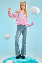 Officially Licensed Winx Club Zip-up Hoodie Adorable Pink Short-length Hoodie - Women L