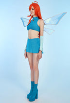 Officially Licensed Winx Club Bloom Cosplay Halloween Fairy Costume | Blue Tops and Skirt with Fairy Wings - Women XL