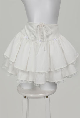 White Cotton Double Layered Skirt Lace Women Daily Wear - Women XL