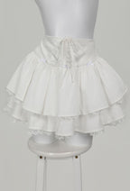 White Cotton Double Layered Skirt Lace Women Daily Wear - Women XL