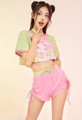 Officially Licensed Winx Club Costume | Women's Flora Printed T-shirt and Shorts with Choker Loungerwear - Women M