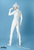 Officially Licensed Miraculous Cat Blanc Cosplay Costume | White Elastic Leather Jumpsuit for Halloween Costume - L
