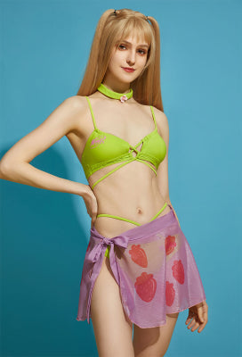 Officially Licensed Winx Club Flora Costume Swimsuit | Two Piece Bikini Set with Sarong and Choker Bathing Suit - Women M