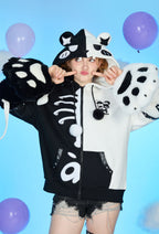 Micotaku Skeleton Bear Hoodie Black and White Furry Paw Hoodie Daily Wear - L/XL
