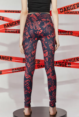 [Officially Licensed] Emily the Strange Micotaku Emily High Waist Leggings Stretchy Black Red Women - Women L