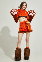 Micotaku Red Panda Paw Hoodie Skirt Set Daily Wear - Women M