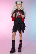 Officially Licensed Winx Club Bloom Costume Print Hoodie Long Sleeved Black Red Stripe Daily Wear - S/M