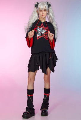 Officially Licensed Winx Club Bloom Costume Print Hoodie Long Sleeved Black Red Stripe Daily Wear - S/M