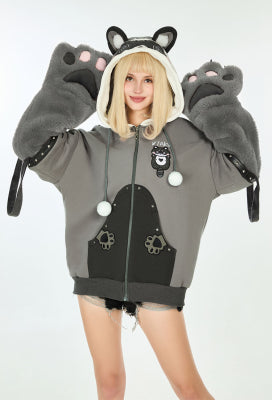 Micotaku Raccoon Black and Gray Paw Hoodie Daily Wear - S/M