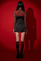 [Officially Licensed] Emily the Strange Halloween Costume Bat-shape Print Lace-Up Sling Dress Set - Women XL