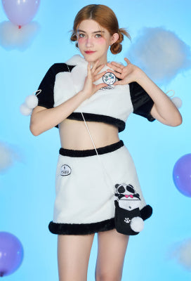 [Officially Licensed] Goodnight Pajamals x Micotaku Panda Yoyo Plush Paw Hoodie Skirt Set Daily Wear - Women XL