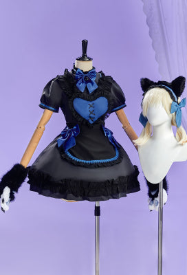 Cat Paw Maid Dress Set with Apron - Women M