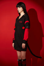 [Officially Licensed] Emily the Strange Black Red Long Sleeves Zipper Hooded Halloween Pajama Dress - Women L