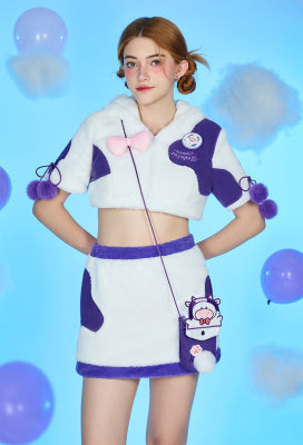 [Officially Licensed] Goodnight Pajamals x Micotaku Cow Momo Plush Paw Hoodie Skirt Set Daily Wear - Women S