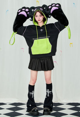 Micotaku Cthulhu Kitten Design Furry Paw Hoodie Octopus Foot Hooded Sweatshirt - L/XL