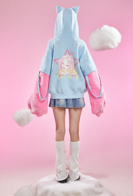 Officially Licensed Winx Club Flora Costume Print Paw Hoodie Dual-Tone Cat Ear Hooded Daily Wear - L/XL