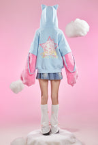 Officially Licensed Winx Club Flora Costume Print Paw Hoodie Dual-Tone Cat Ear Hooded Daily Wear - L/XL