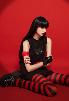 [Officially Licensed] Emily the Strange Emily Cosplay Costume Cat Print Dress for Halloween - Women M