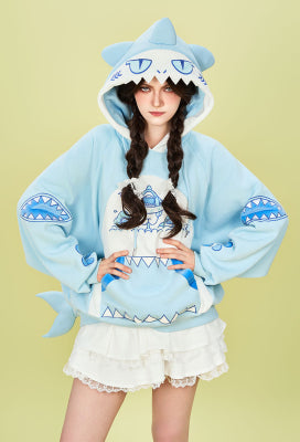 Micotaku Kawaii Shark Hoodie Cute Ocean-Inspired Oversized Sweatshirt with Tail and Fin - L/XL