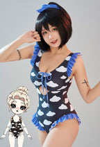 [Officially Licensed] Fluffy Cloud Women Dark Black Purple Cloud Cutout One Piece Swimsuit - Women S