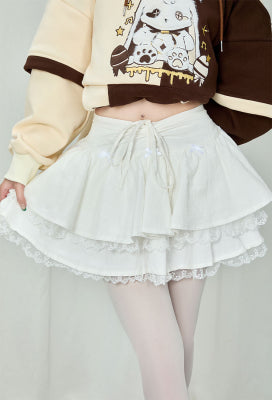 White Cotton Double Layered Skirt Lace Women Daily Wear - Women M