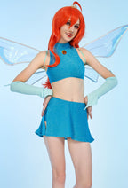 Officially Licensed Winx Club Bloom Cosplay Halloween Fairy Costume | Blue Tops and Skirt with Fairy Wings - Women XS