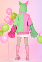 Zombie Puppy-Kitten Pink Green Pullover Hoodie with Detachable Furry Cat Paw Gloves - 1X-2X