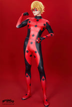 Officially Licensed Miraculous Mister Bug Cosplay Costume | Black And Red Elastic Jumpsuit for Halloween Costume - Women S