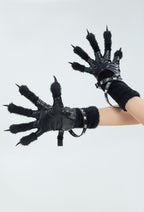 Plush Claws Straps Leather Paws Gloves Halloween Party Costume Accessories - S/M